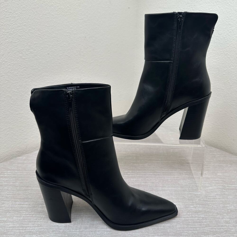 Steve Madden Silvee Ankle Boots Women 9.5M Black Leather Snip Toe Block Heel - Picture 4 of 9